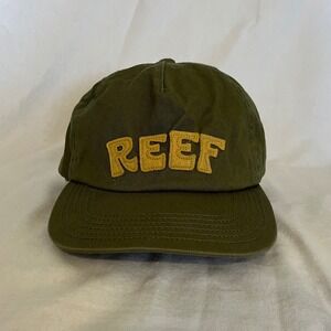 Reef Mens Olive Green Cotton Twill Dad Hat Yellow Felt Logo Strapback Cap OSFM